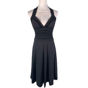 White House Black Market Deep-V Embroidered Halter Dress